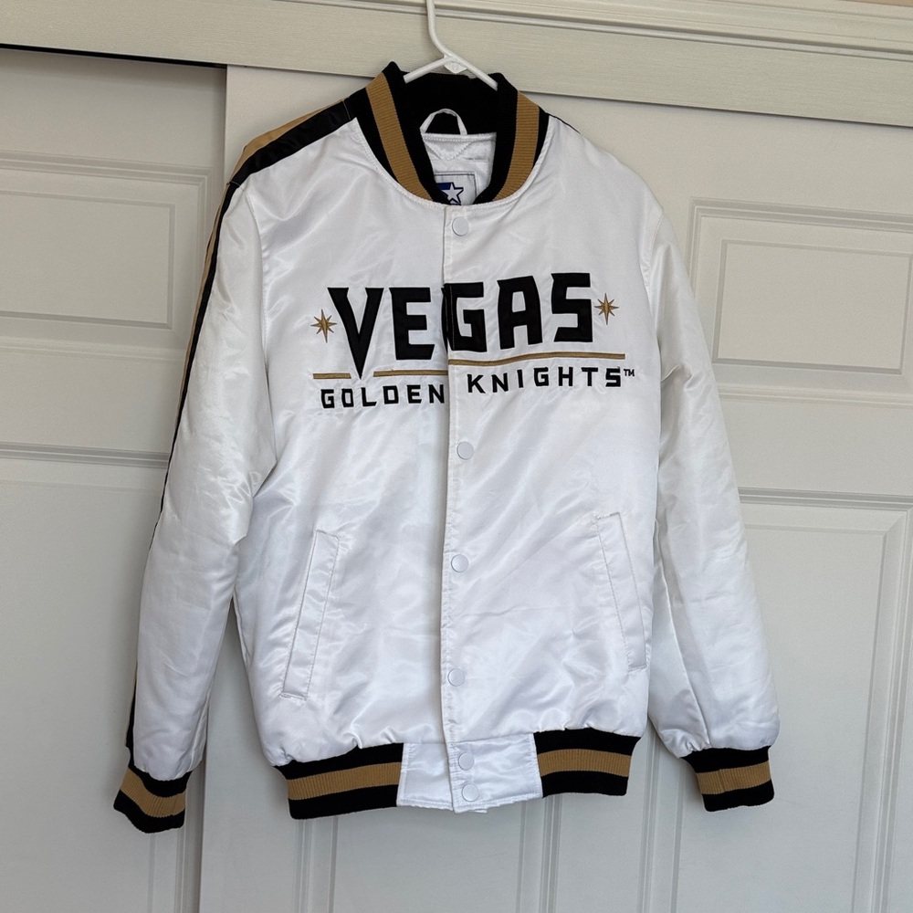 Vegas Golden Knights White Satin Bomber Jacket